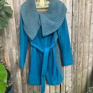 Elevenses Teal Ribbed Collar Cardigan